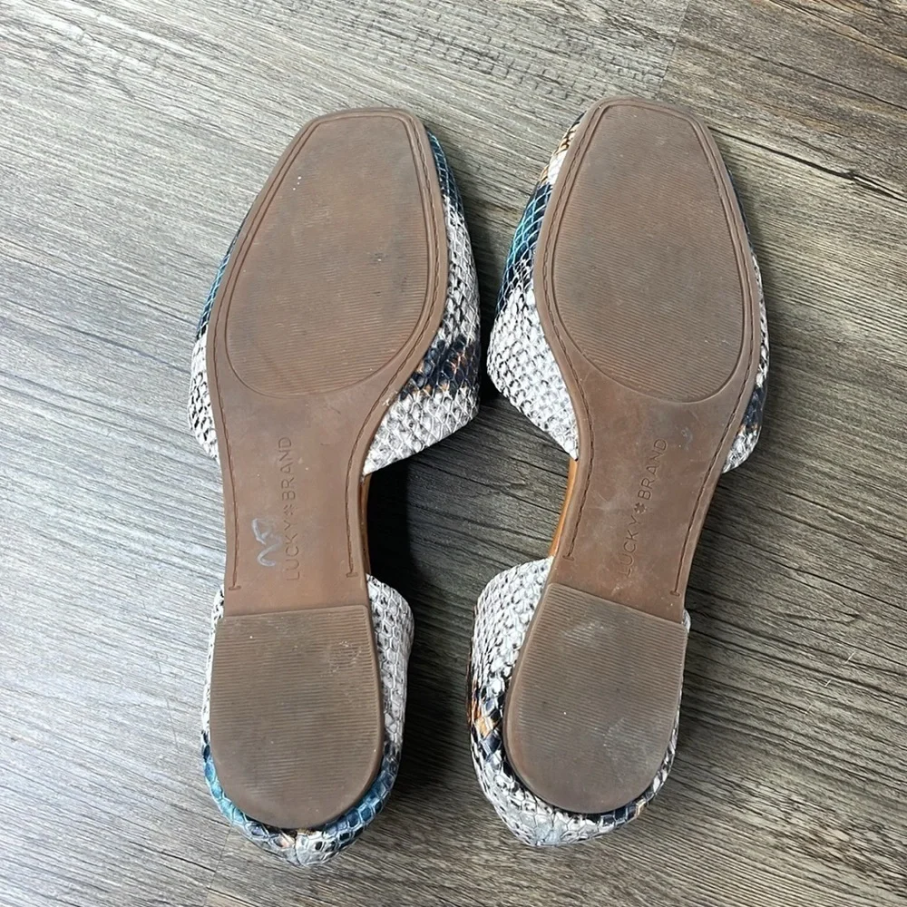 Lucky Brand Women’s DROWE Leather D'Orsay Flats  Tan Black Teal Snake Print, 6 - Picture 9 of 9